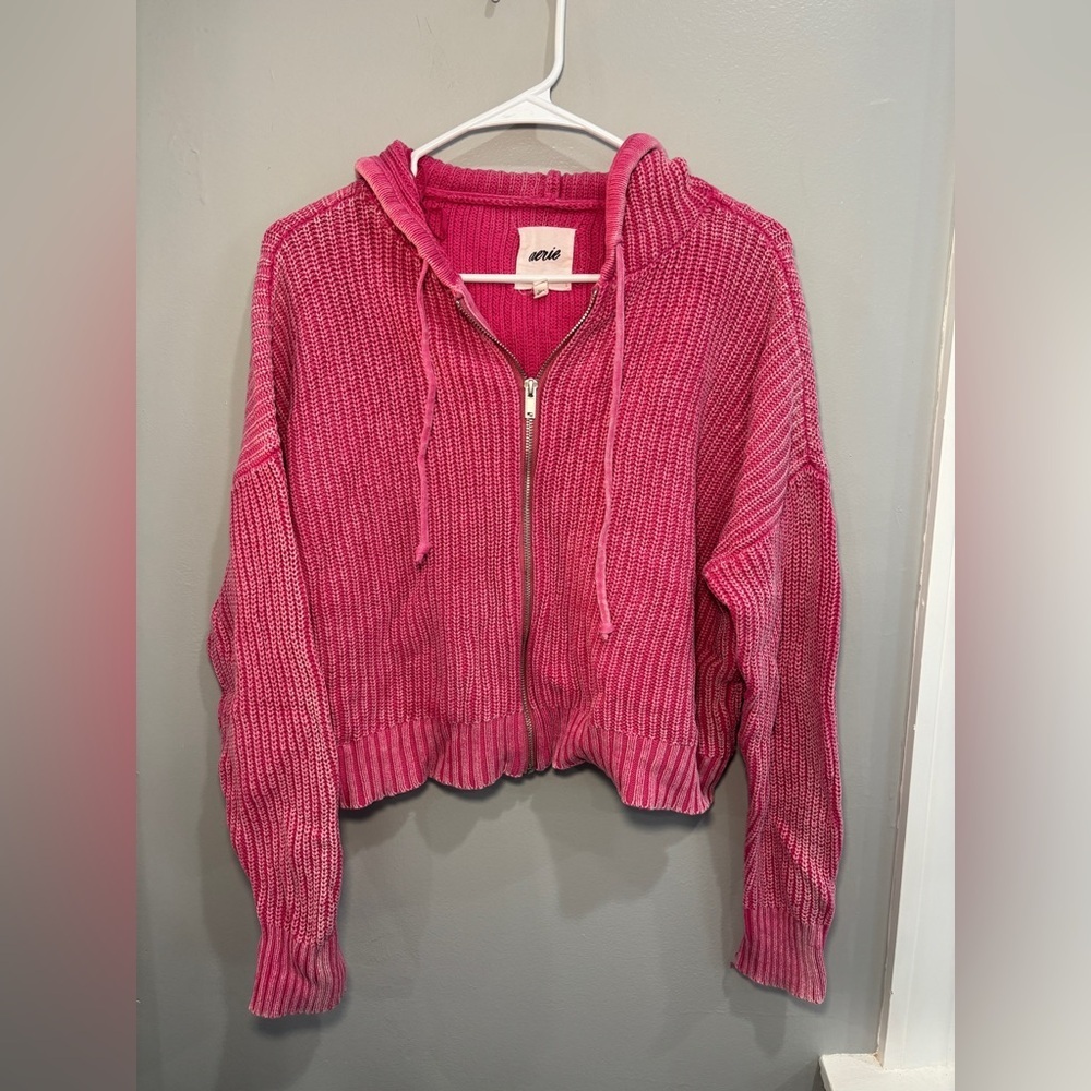 Aerie Pink Woven Full Zip Hooded Mineral Wash Small Boho Bohemian Hippie - Picture 1 of 8